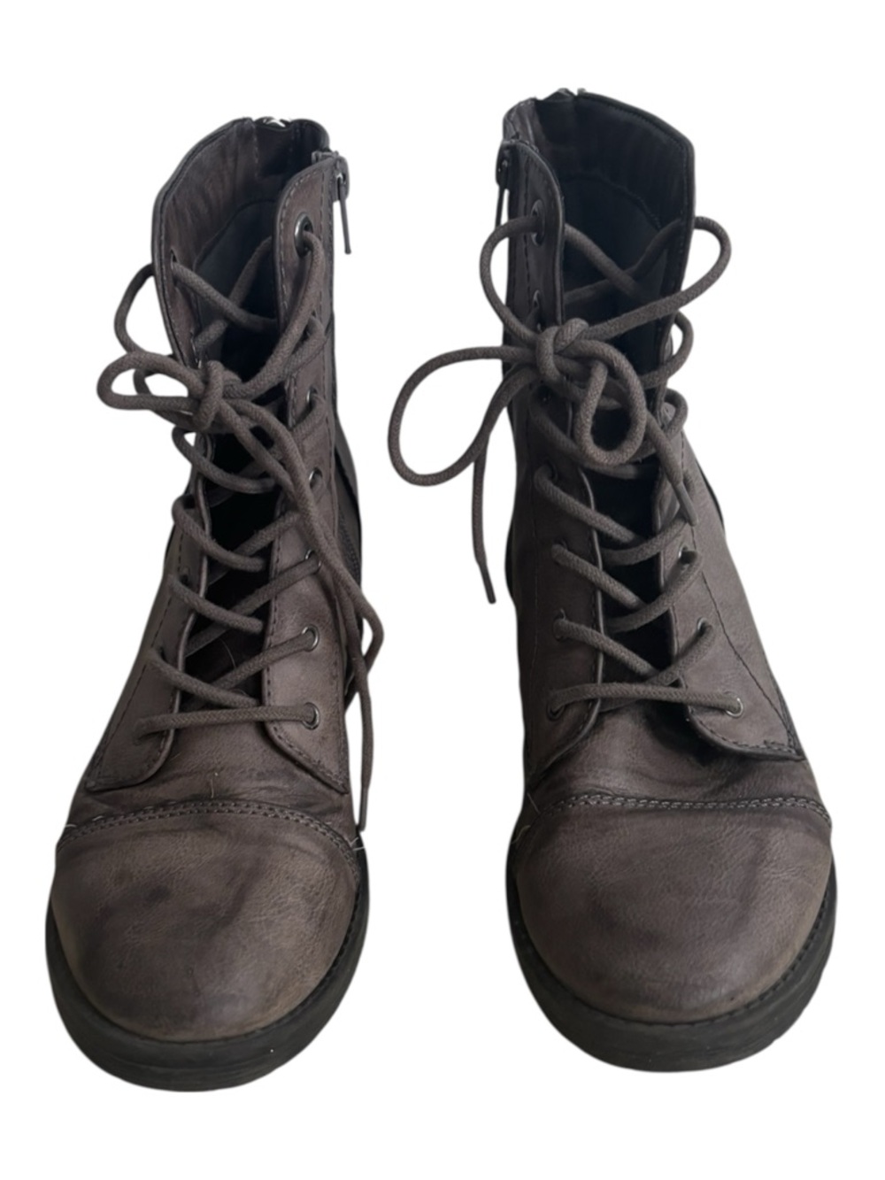 Maurices Brenda Lace-Up Zip-Up Moto Combat Boots Faded Brown Gray Size 8.5